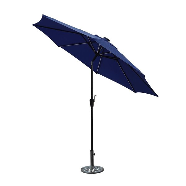 Jeco 9 ft. Aluminum Umbrella with Crank & Solar Guide Tubes - Black Pole & Blue Fabric OF-UB103